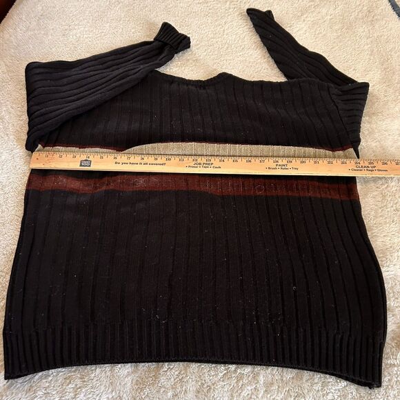 Vintage Untied Sweater Large Striped Ribbed Crew Neck Navy Blue Burgundy Y2K - Picture 7 of 9
